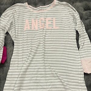 Victoria's Secret Gray and Pink Striped Pajama Top